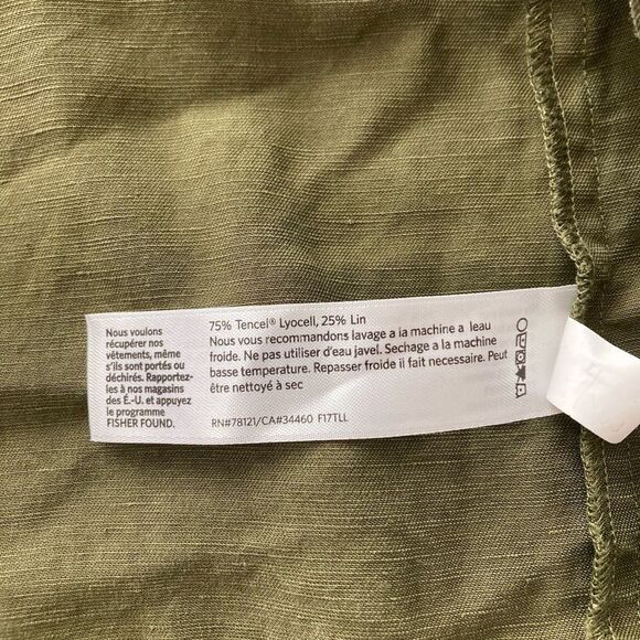 Eileen Fisher Lightweight Cropped Olive Green Button Down Jacket Tencel Linen M - Picture 8 of 10